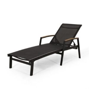 Adjustable Aluminum Outdoor Chaise Lounge in Beige with Polywood Arms